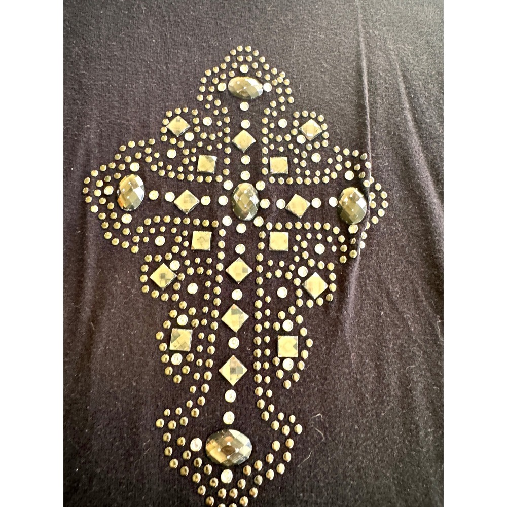 Rock & Republic Black Rhinestone Cross Sweater XL Gothic Grunge Studded Top - Picture 3 of 9